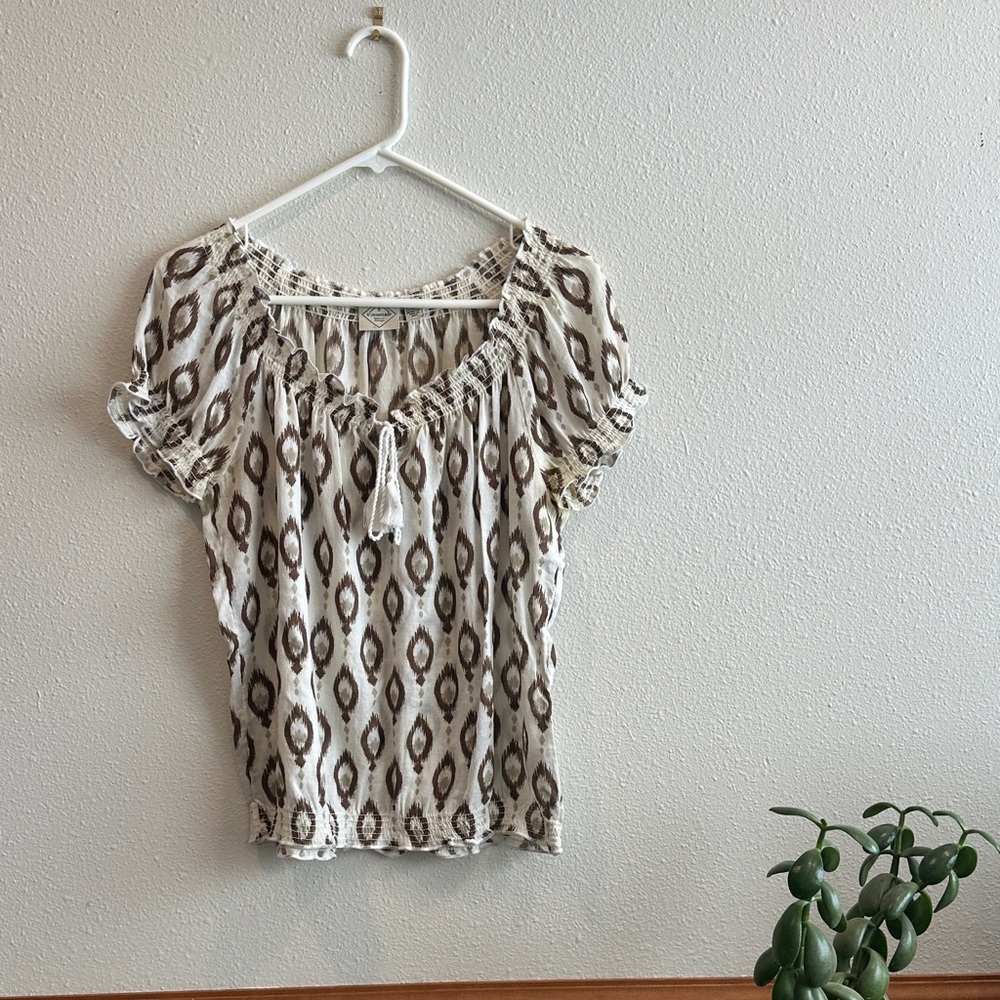 St. John's Bay Brown and Cream Patterned Blouse